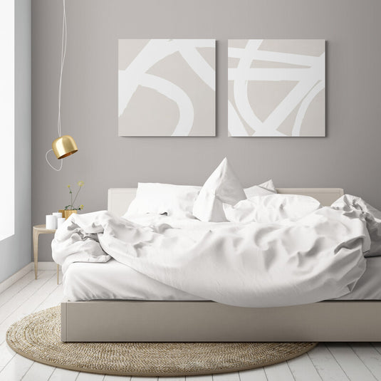 Set de Cuadros Decorativos: Armonía Geométrica de Líneas Blancas sobre Fondo Beige