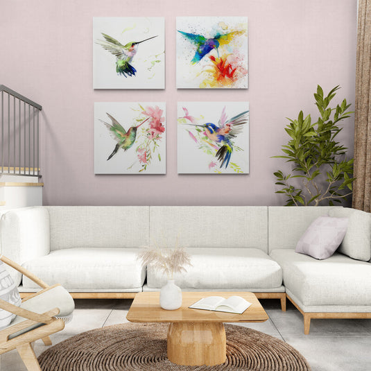 Colibríes en vuelo: Set de aves rápidas y coloridas en movimiento