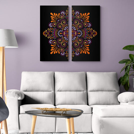 Cuadros Decorativos Mandalas en Fondo Negro - Mandala Completa al Unirlos
