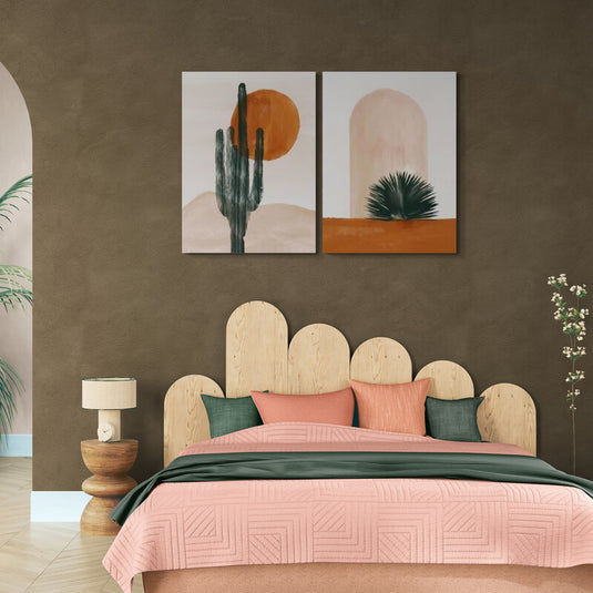 Cuadros decorativos desierto minimalista con cactus y tonos tierra estilo moderno sereno
