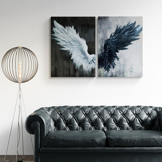 cuadros de alas, blancas y negras, estilo moderno.