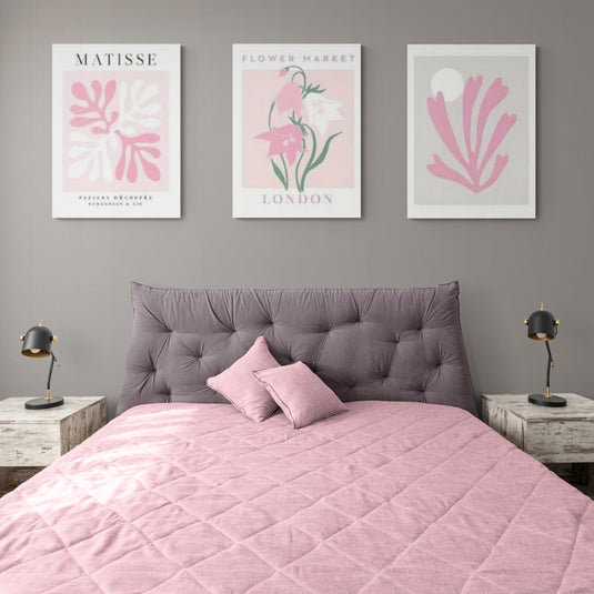 Trilogía de arte en tonos rosa con inspiración de Matisse y motivos florales