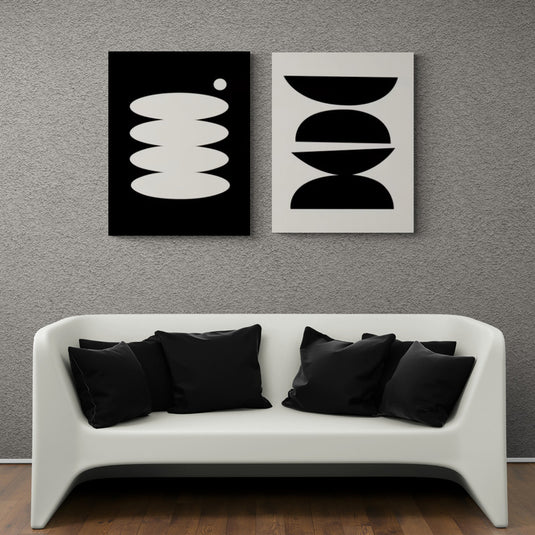 Cuadros decorativos minimalistas: formas geométricas abstractas en blanco y negro