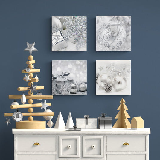 Set de cuadros decorativos navideños, esferas y adornos, en  blanco y negro