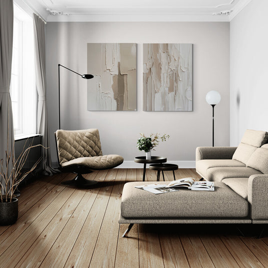 Díptico abstracto en tonos neutros con textura