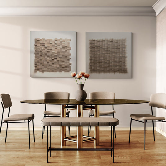 Díptico geométrico en relieve con tonos neutros