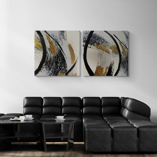 Díptico abstracto en negro y dorado