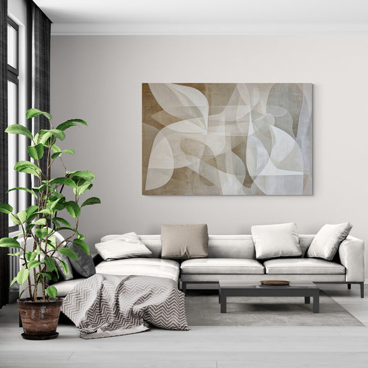 Cuadro abstracto en tonos terrosos y pinceladas translúcidas