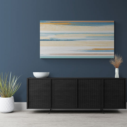 Cuadro abstracto en tonos pastel con franjas horizontales