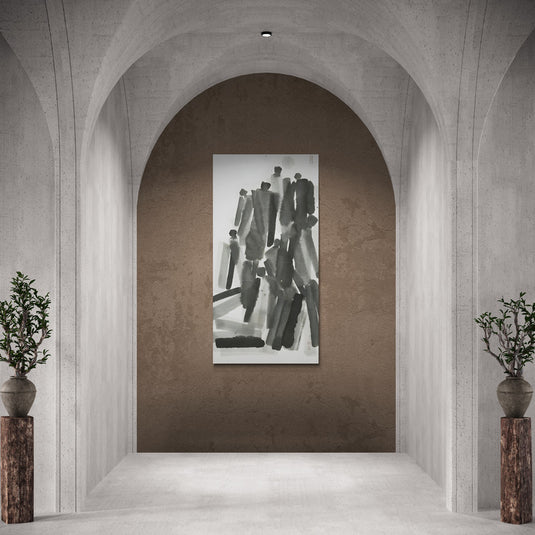 Arte abstracto en tonos grises con figuras geométricas