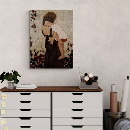 Maternidad Klimt mujer niño dormido pintura