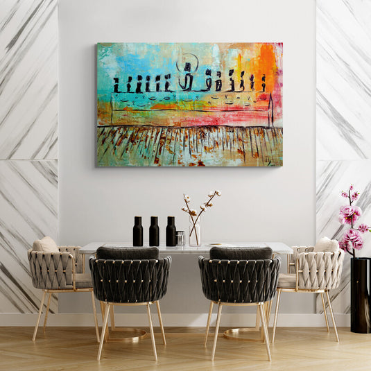 Interpretación abstracta de La Última Cena con colores vibrantes.