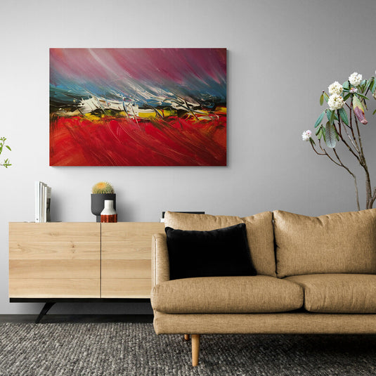 Cuadro Abstracto Multicolor con Tonos de Rojo, Amarillo, Verde, Azul, Rosa, Blanco, Negro y Verde Azul