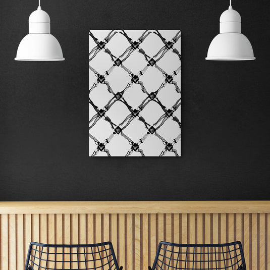 Patrón geométrico de figuras humanas en blanco y negro