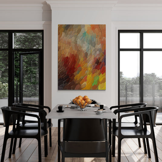 Cuadro abstracto texturizado en tonos cálidos y vibrantes