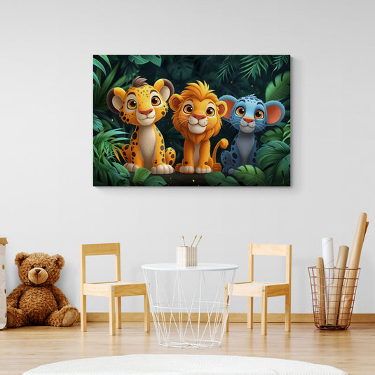 Ilustración de cachorros de felinos en la jungla para niños