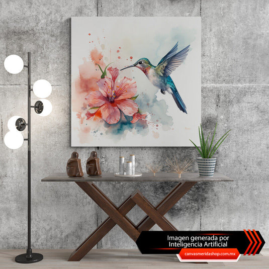 Vuelo Vibrante: Colibrí y Flor en Acuarela (Entrega Inmediata)