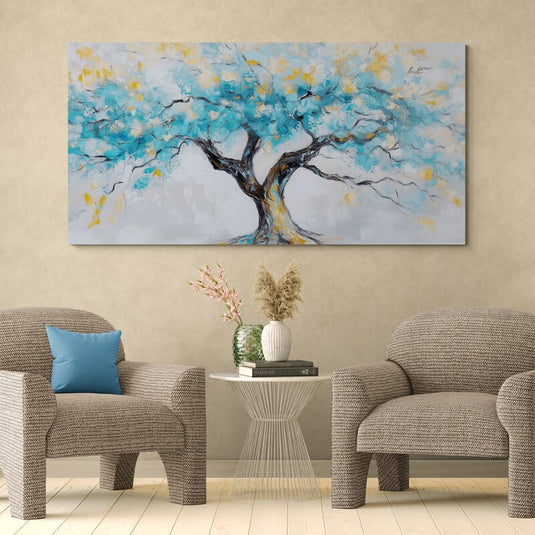 Árbol en Flor: Turquesa y Oro