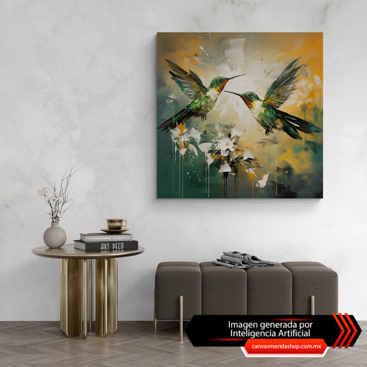 Colibríes fondo verde - Canvas Mérida Fine Print Art