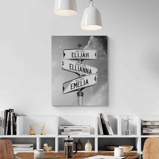 Letrero 3 nombres y 3 fechas personalizables (fondo cielo) - Canvas Mérida Cuadros Decorativos