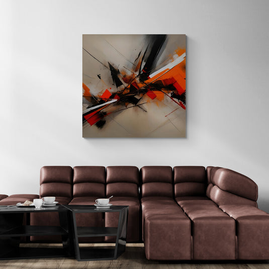 Pintura abstracta en rojo y negro con líneas dinámicas