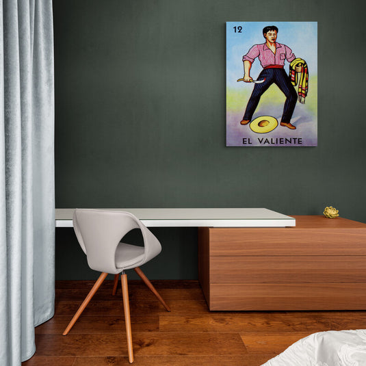 Cuadro decorativo del Valiente, carta icónica de la Lotería Mexicana con elementos culturales mexicanos