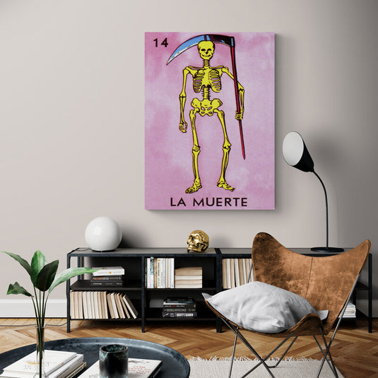 Carta de la Muerte de la Lotería Mexicana - Cuadro decorativo con la figura icónica del esqueleto