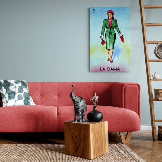Cuadro decorativo de La Dama, carta de lotería mexicana, elegancia y cultura tradicional