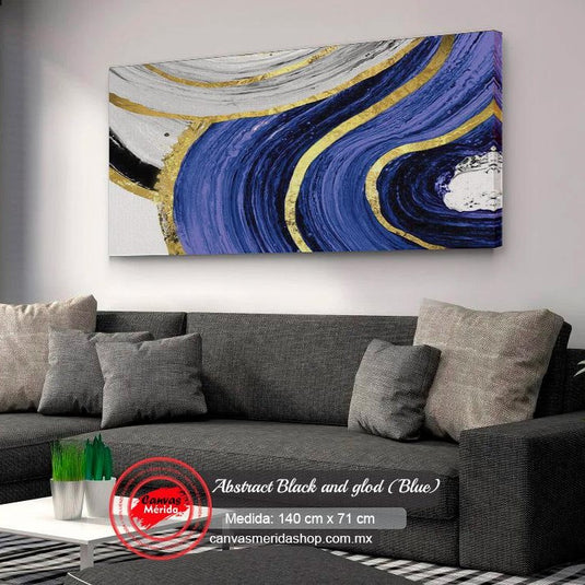 Cuadro decorativo abstracto en tonos dorado, blanco y azul - Arte contemporáneo para tu hogar