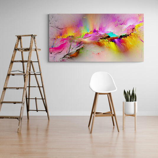 Pintura abstracta con explosión de colores vibrantes.