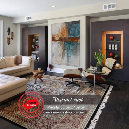 Cuadro abstracto Abstract Rust con texturas oxidadas en tonos marrón, azul y gris - Canvas Mérida