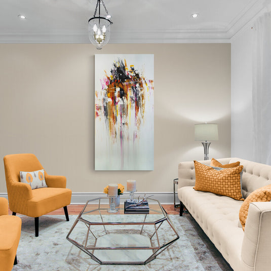 Pintura abstracta de cascada de colores vibrantes.