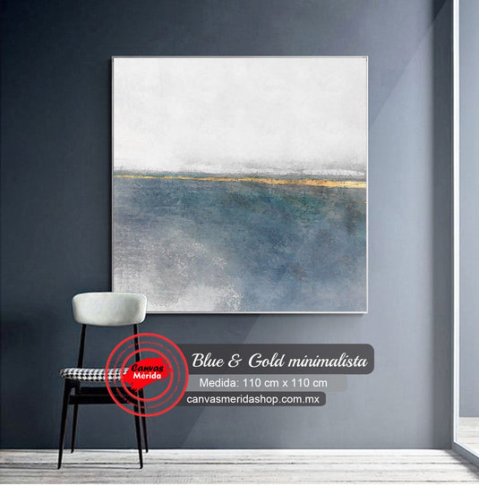 Abstracto Minimalista Blue & Gold - Canvas Mérida Fine Print Art