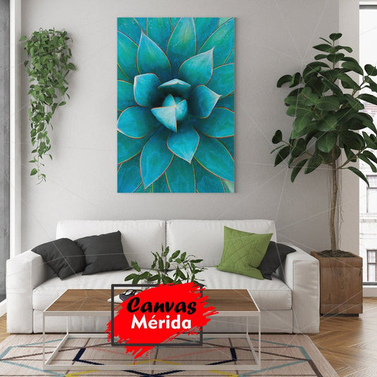 intura detallada de suculenta en tonos de verde esmeralda y azul