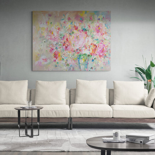 Pintura abstracta impresionista de un jardín florido en primavera