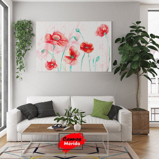 Pintura acuarela de amapolas rojas con efecto de salpicaduras de agua