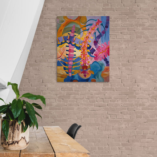 Cuadro decorativo abstracto colorido inspirado en anatomía con formas orgánicas y tonos vibrantes