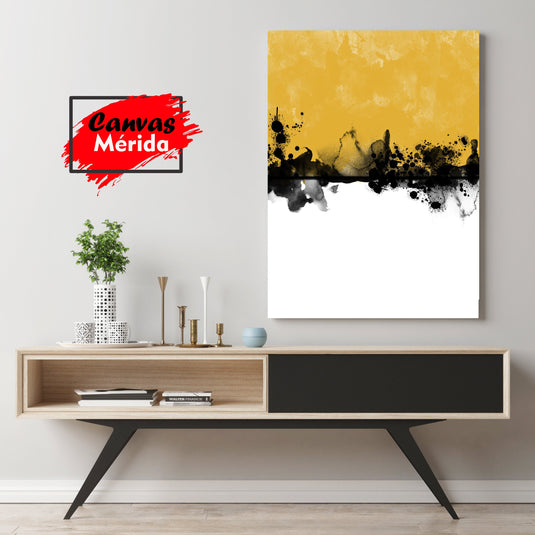 Abstracción expresiva en amarillo y negro con texturas de tinta y empaste