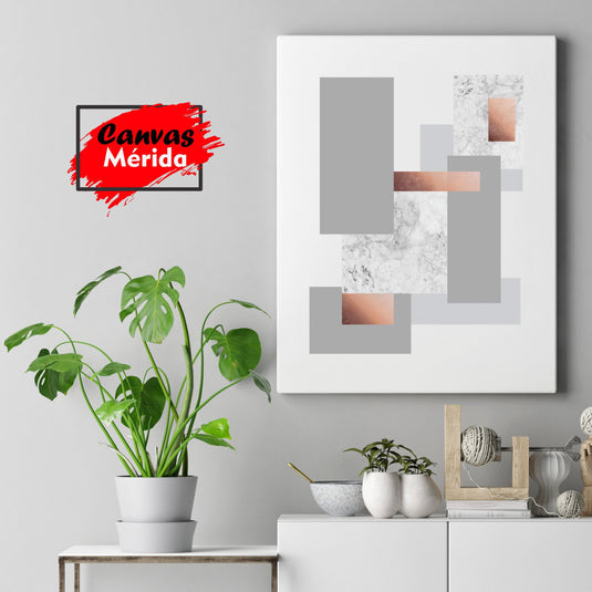 Arte Geométrico Abstracto Minimalista con Superposición de Rectángulos en Tonos Grises y Textura de Mármol