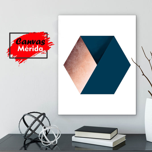 Cuadro Decorativo Geométrico Minimalista con Hexágono en Azul Marino y Rosa Texturizado