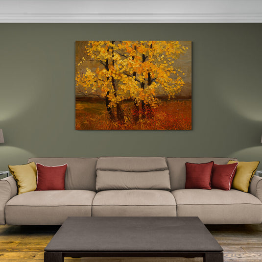 Cuadro_Decorativo_Fondo_Cálido_Amarillo_Naranja_Arboles_Hojas_Amarillo