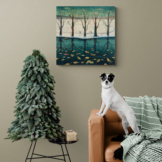 Cuadro_Decorativo_Otoño_Desnudo_Río_Hojas_Flotantes_Troncos_Despojados