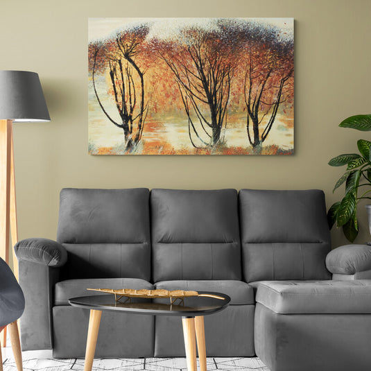 Cuadro_Decorativo_Autumnal_Vibrance_Con_Hojas_Amarillas_Naranjas_Cafe_Y_Fondo_Amarillo_Pastel