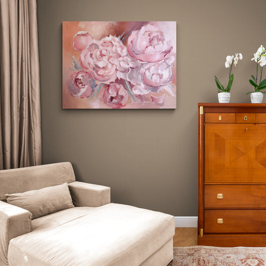 Acuarela abstracta de peonías en tonos de rosa