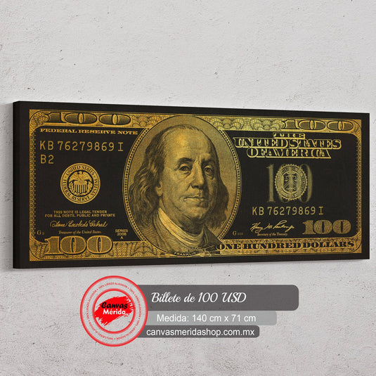 Billete de 100 USD en lienzo - Canvas Mérida Fine Print Art