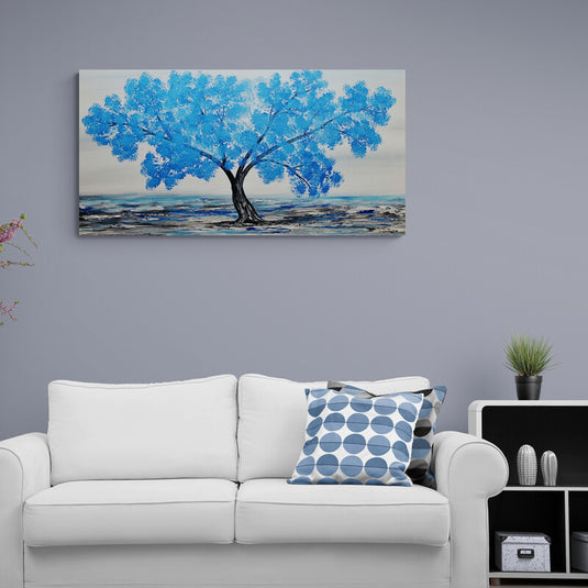Cuadro_Decorativo_Gris_Con_Arbol_Destacado_Hojas_Azules_Tronco_Oscuro
