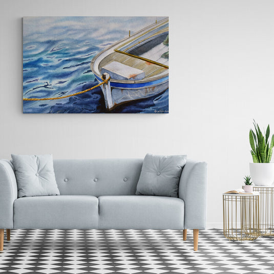 Boat Tied to the Dock - Canvas Mérida Fine Print Art