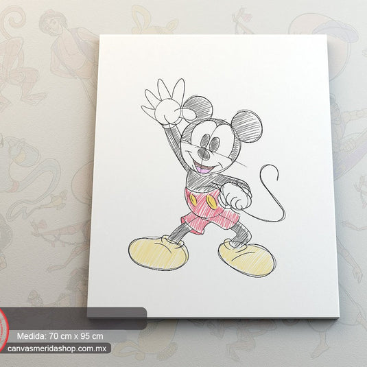 Personaje de dibujos animados clásico saludando, ilustración estilo boceto con detalles de colo