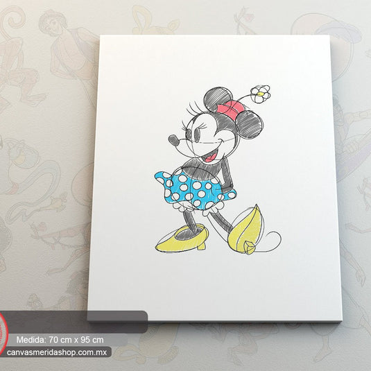 Personaje femenino de dibujos animados clásico con vestido de lunares, ilustración de boceto con colores