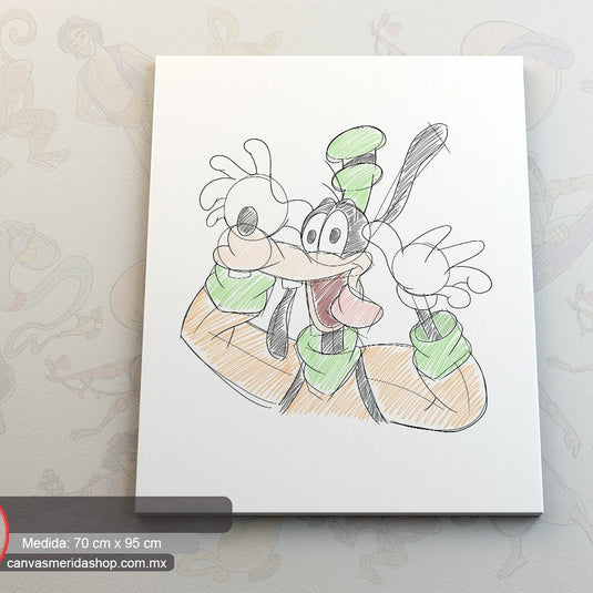 Personaje de dibujos animados en acción, boceto con detalles en verde y naranja